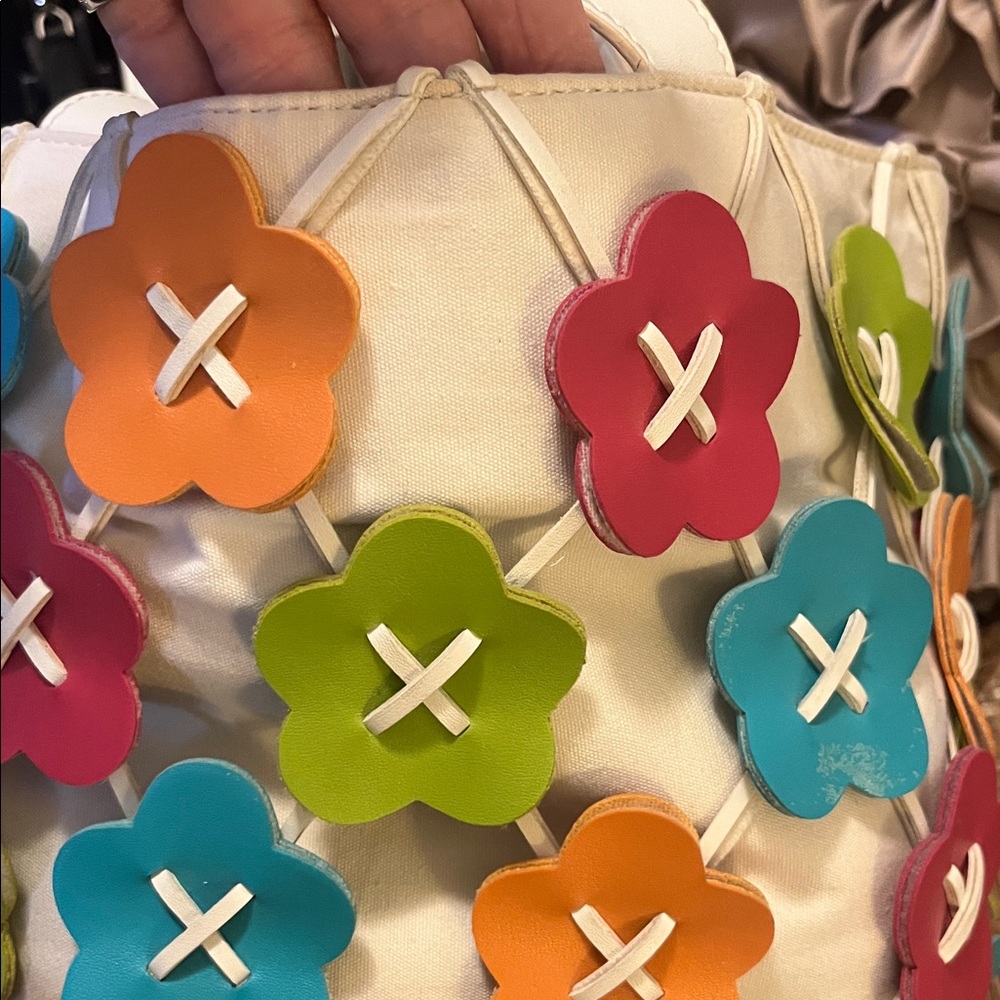 Nine West Florsl Embellished Colorful Canvas Faux Leather Tote Purse Bag - Picture 11 of 15